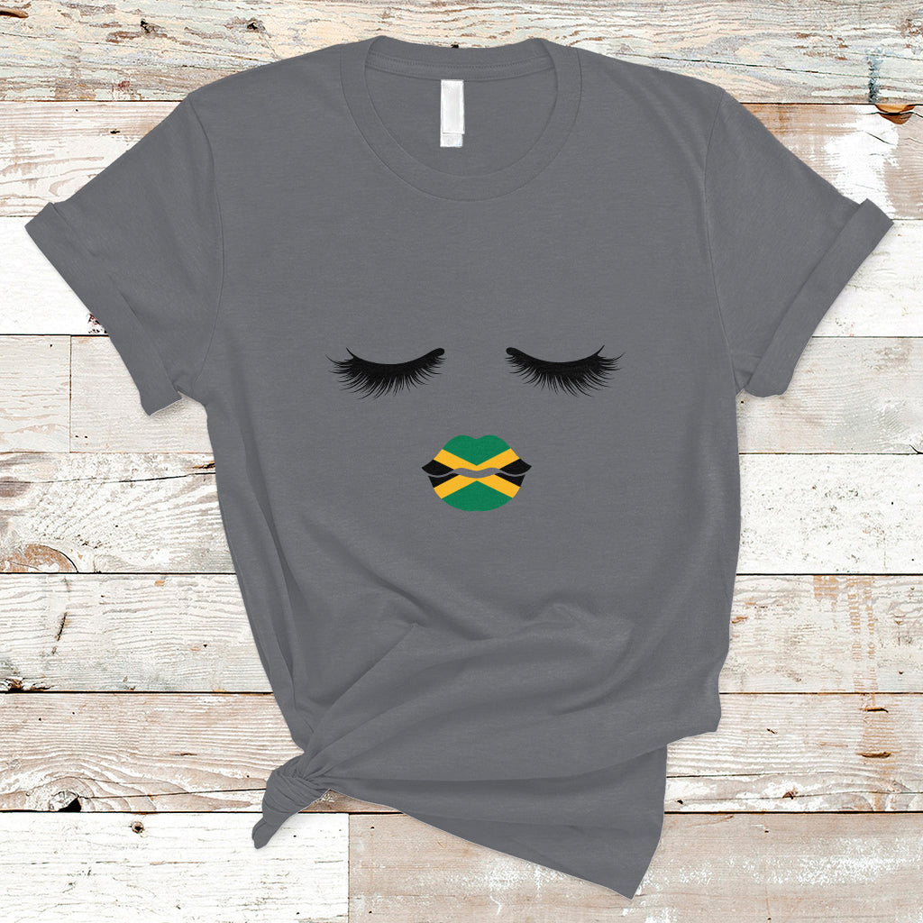 Jamaica T Shirt Jamaican Black Girls Eyelashes Lips Jamaica Flag Womens - Wonder Print Shop