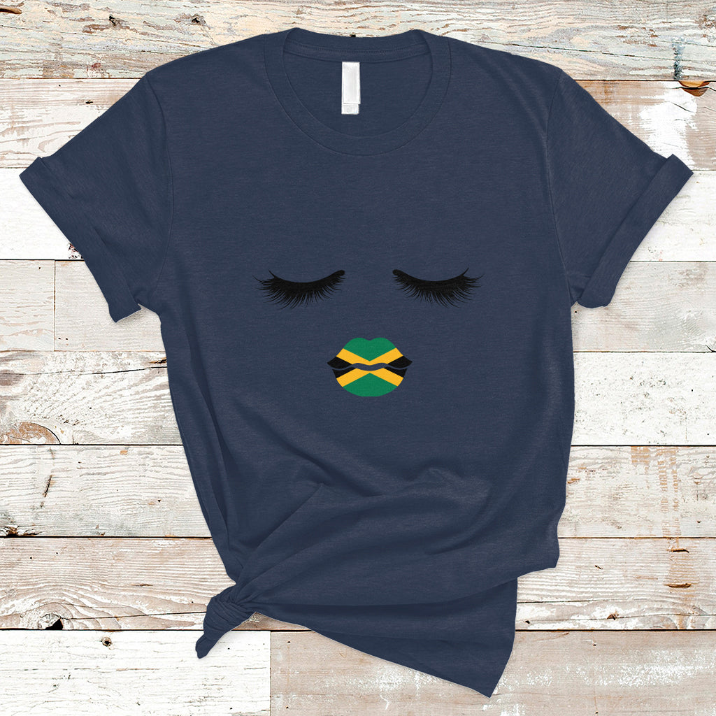 Jamaica T Shirt Jamaican Black Girls Eyelashes Lips Jamaica Flag Womens - Wonder Print Shop