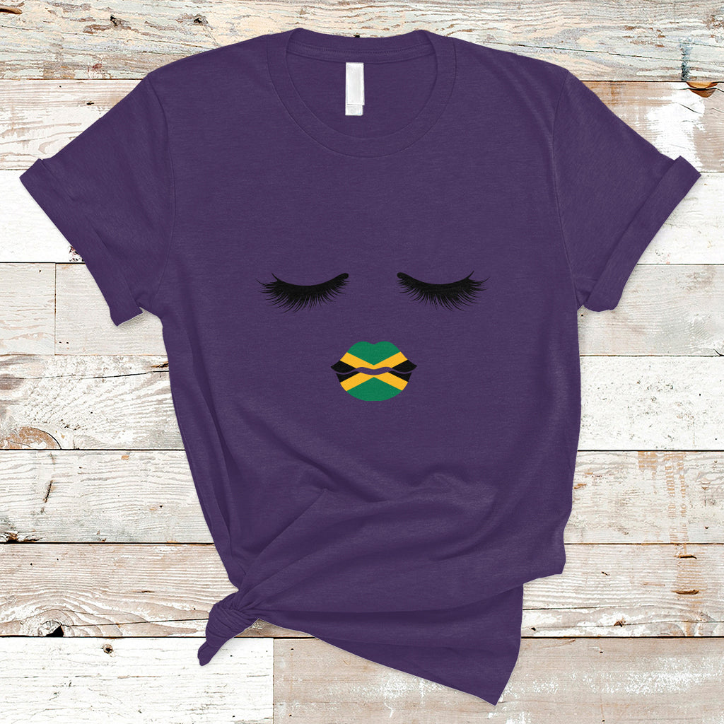 Jamaica T Shirt Jamaican Black Girls Eyelashes Lips Jamaica Flag Womens - Wonder Print Shop