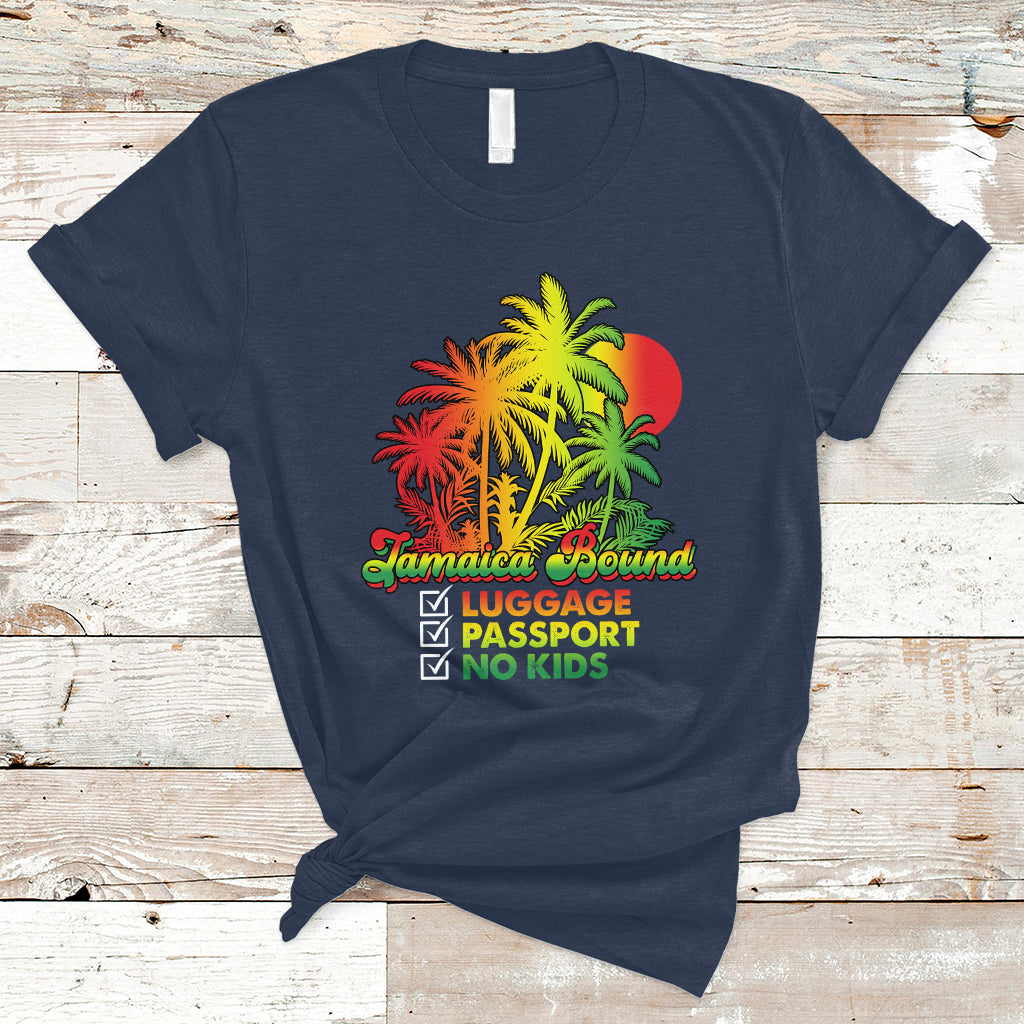 Jamaica T Shirt Jamaica Travel Luggage Passport No Kids Jamaican Reggae - Wonder Print Shop