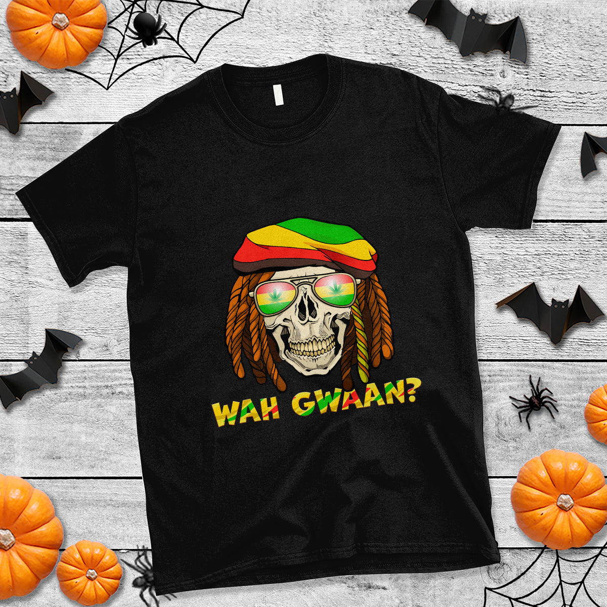 Jamaica T Shirt Wah Gwaan Jamaican Skull Pride Jamaica Flag Reggae Vacation - Wonder Print Shop