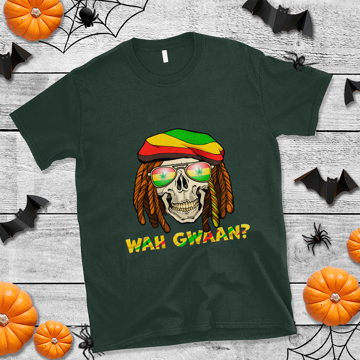 Jamaica T Shirt Wah Gwaan Jamaican Skull Pride Jamaica Flag Reggae Vacation - Wonder Print Shop