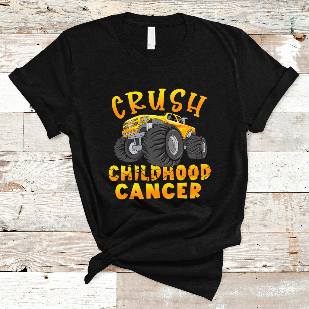 Childhood Cancer Awareness T Shirt Crush Childhood Cancer Monster Truck Gold Ribbon - Wonder Print Shop