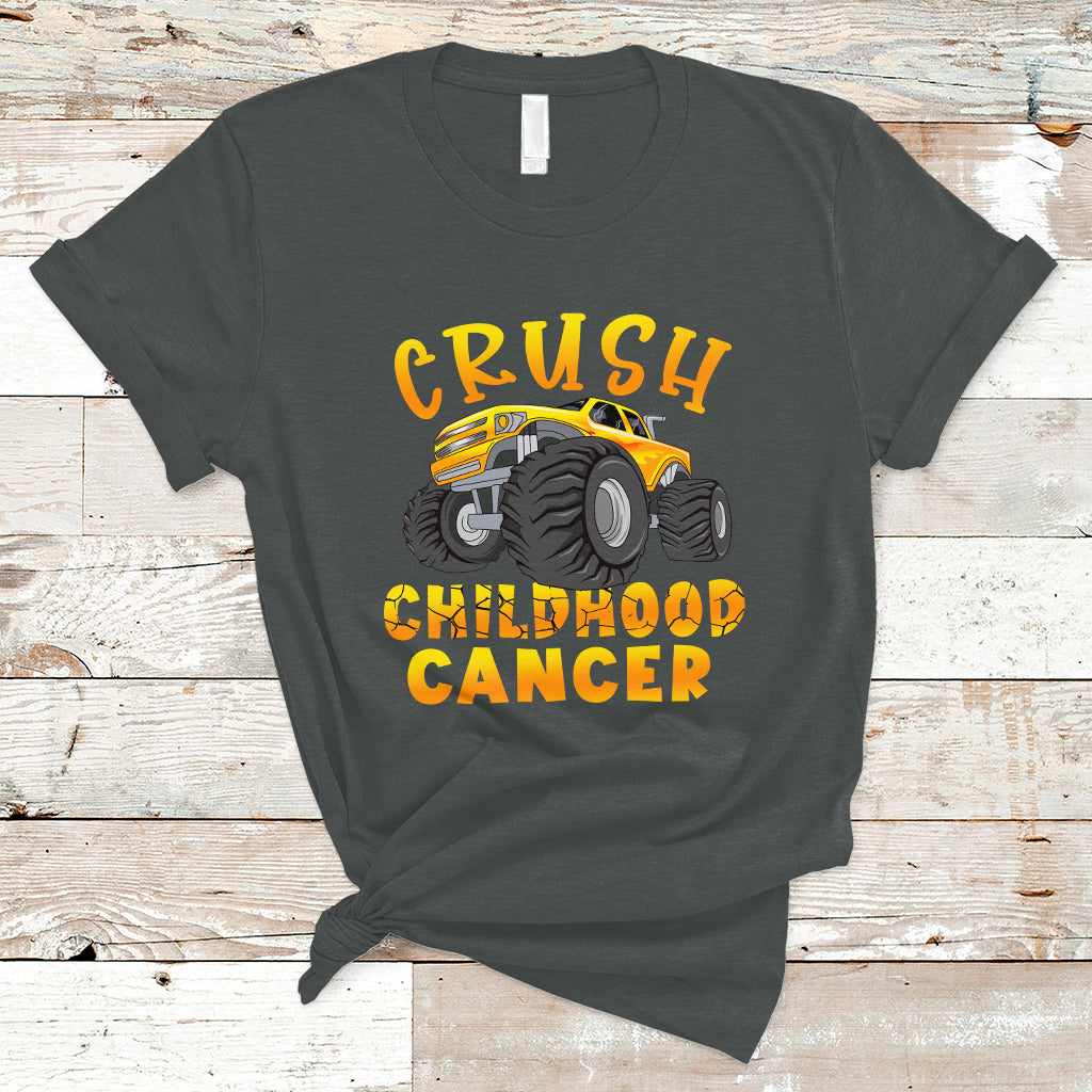Childhood Cancer Awareness T Shirt Crush Childhood Cancer Monster Truck Gold Ribbon - Wonder Print Shop
