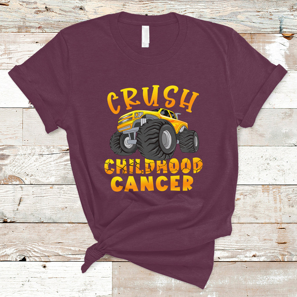 Childhood Cancer Awareness T Shirt Crush Childhood Cancer Monster Truck Gold Ribbon - Wonder Print Shop