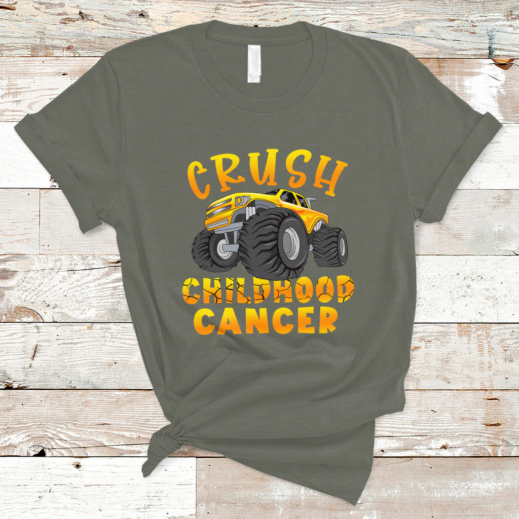 Childhood Cancer Awareness T Shirt Crush Childhood Cancer Monster Truck Gold Ribbon - Wonder Print Shop