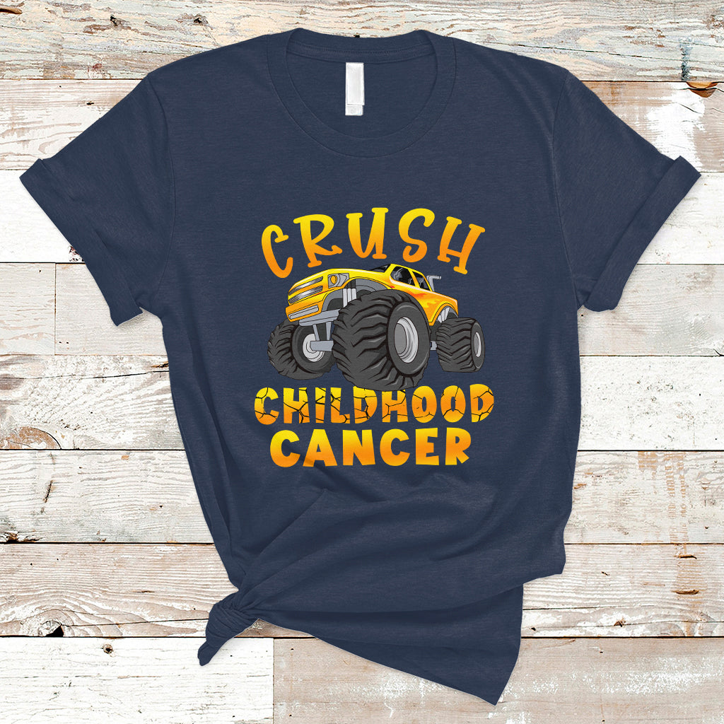 Childhood Cancer Awareness T Shirt Crush Childhood Cancer Monster Truck Gold Ribbon - Wonder Print Shop