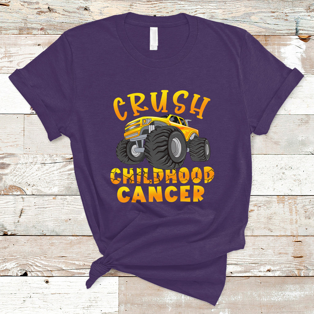 Childhood Cancer Awareness T Shirt Crush Childhood Cancer Monster Truck Gold Ribbon - Wonder Print Shop