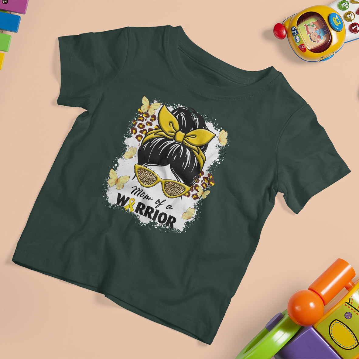 Childhood Cancer Awareness T Shirt For Kid Mom Of A Warrior Messy Bun Gold Ribbon Support Squad - Wonder Print Shop