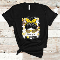 Childhood Cancer Awareness T Shirt Mom Of A Warrior Messy Bun Gold Ribbon Support Squad - Wonder Print Shop