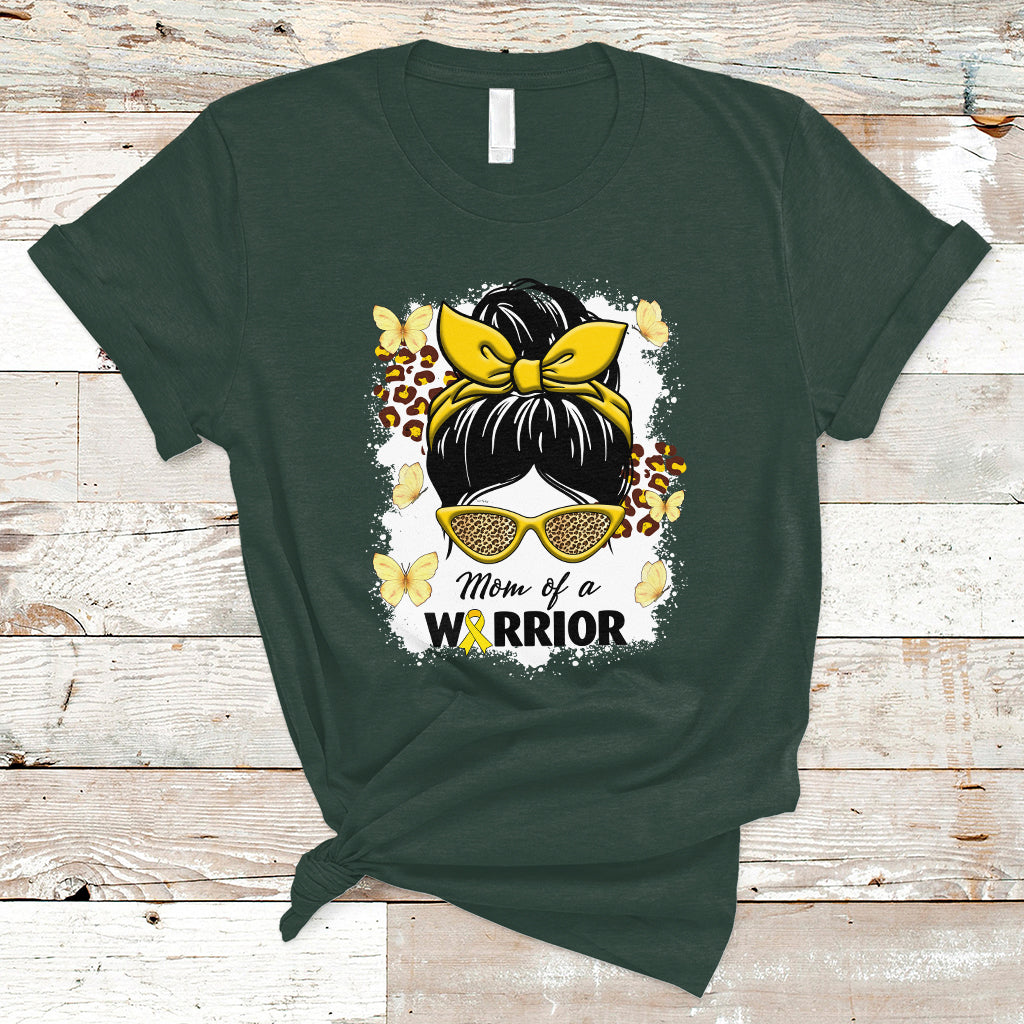 Childhood Cancer Awareness T Shirt Mom Of A Warrior Messy Bun Gold Ribbon Support Squad - Wonder Print Shop