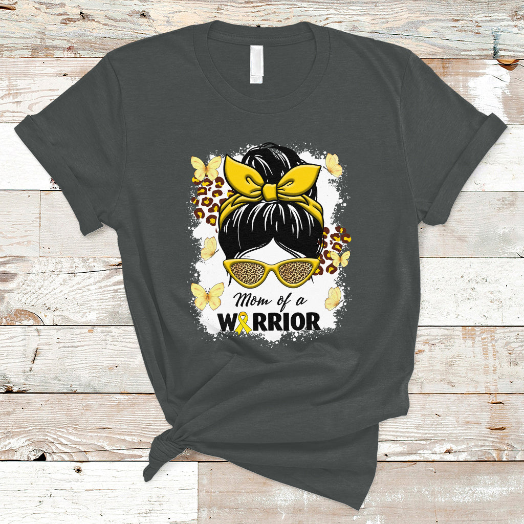 Childhood Cancer Awareness T Shirt Mom Of A Warrior Messy Bun Gold Ribbon Support Squad - Wonder Print Shop