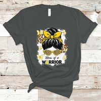 Childhood Cancer Awareness T Shirt Mom Of A Warrior Messy Bun Gold Ribbon Support Squad - Wonder Print Shop