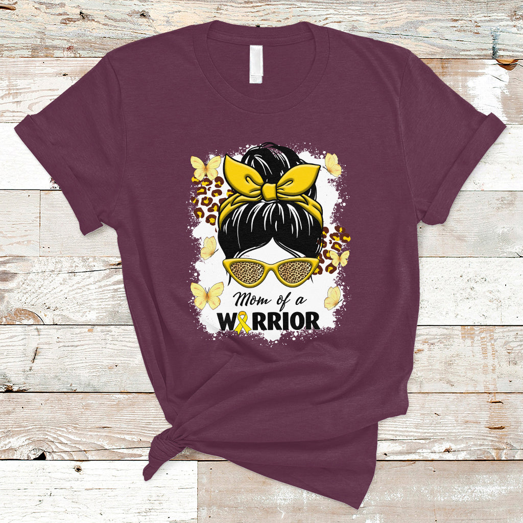 Childhood Cancer Awareness T Shirt Mom Of A Warrior Messy Bun Gold Ribbon Support Squad - Wonder Print Shop