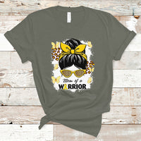 Childhood Cancer Awareness T Shirt Mom Of A Warrior Messy Bun Gold Ribbon Support Squad - Wonder Print Shop