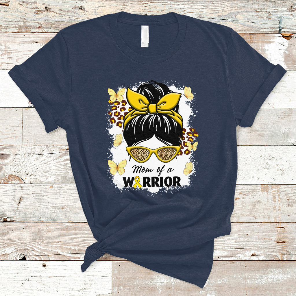 Childhood Cancer Awareness T Shirt Mom Of A Warrior Messy Bun Gold Ribbon Support Squad - Wonder Print Shop