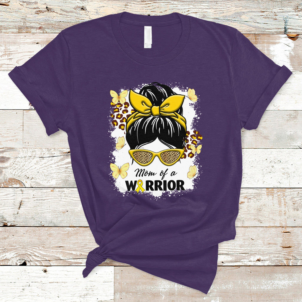 Childhood Cancer Awareness T Shirt Mom Of A Warrior Messy Bun Gold Ribbon Support Squad - Wonder Print Shop