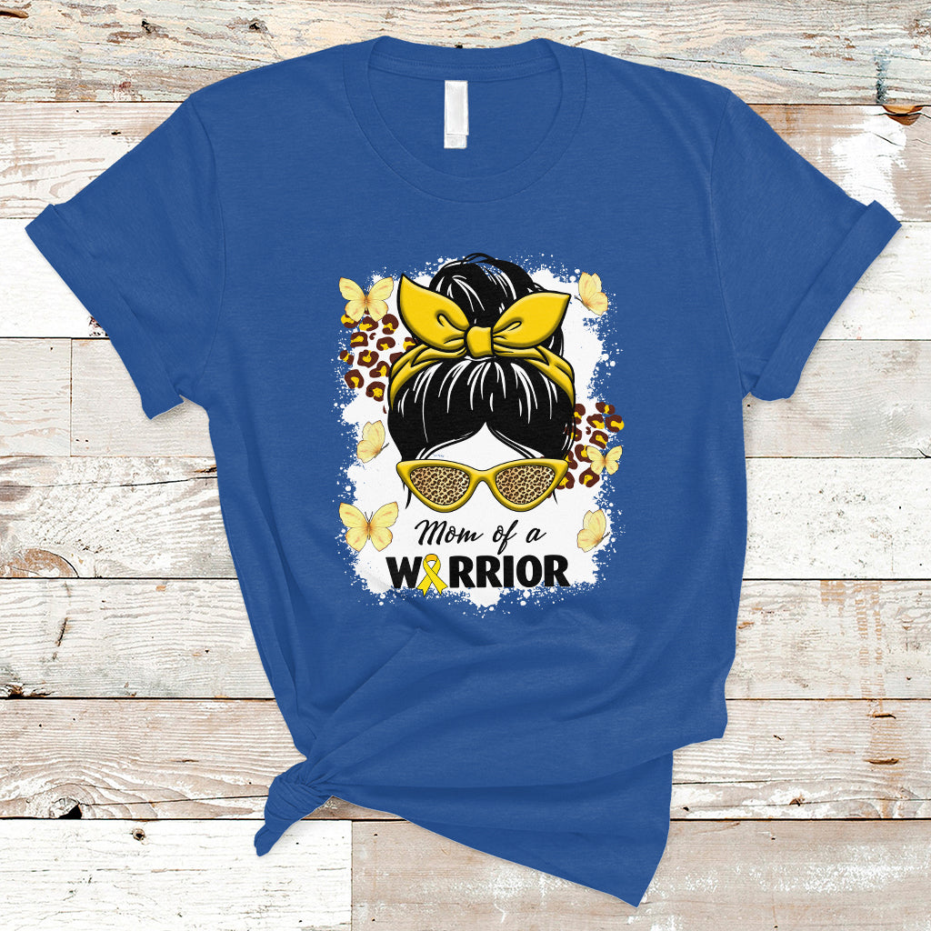 Childhood Cancer Awareness T Shirt Mom Of A Warrior Messy Bun Gold Ribbon Support Squad - Wonder Print Shop
