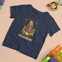 Childhood Cancer Awareness T Shirt For Kid Mom Of A Warrior Messy Bun Melanin Gold Ribbon Support Squad - Wonder Print Shop