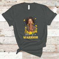 Childhood Cancer Awareness T Shirt Mom Of A Warrior Messy Bun Melanin Gold Ribbon Support Squad - Wonder Print Shop