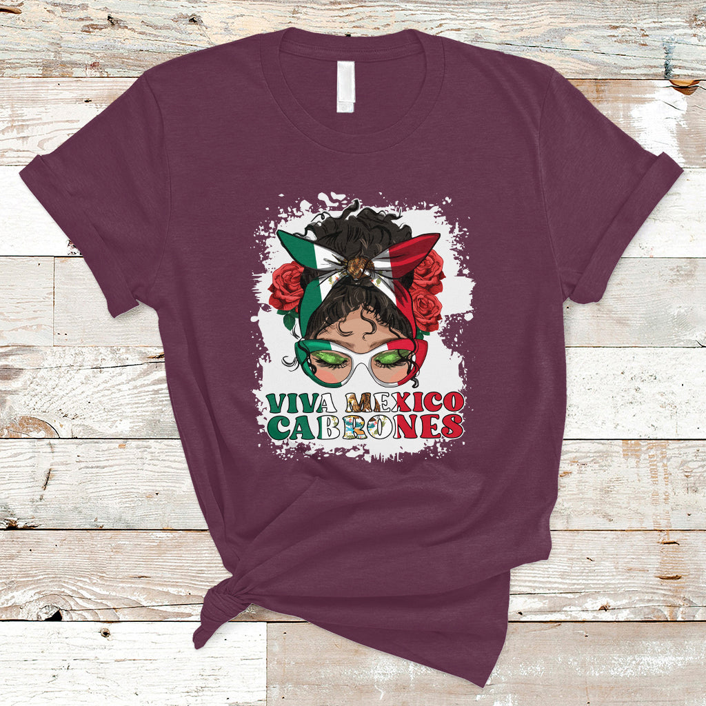 Mexican Independence Day T Shirt Viva Mexico Cabrone Messy Bun Latino Hispanic Mexican Flag - Wonder Print Shop