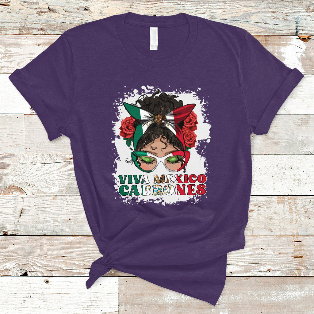 Mexican Independence Day T Shirt Viva Mexico Cabrone Messy Bun Latino Hispanic Mexican Flag - Wonder Print Shop