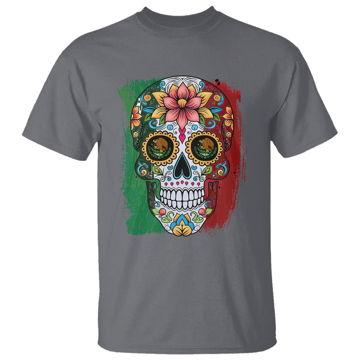 Sugar Skull Mexican Flag T Shirt Viva Mexico Hispanic Heritage Month - Wonder Print Shop