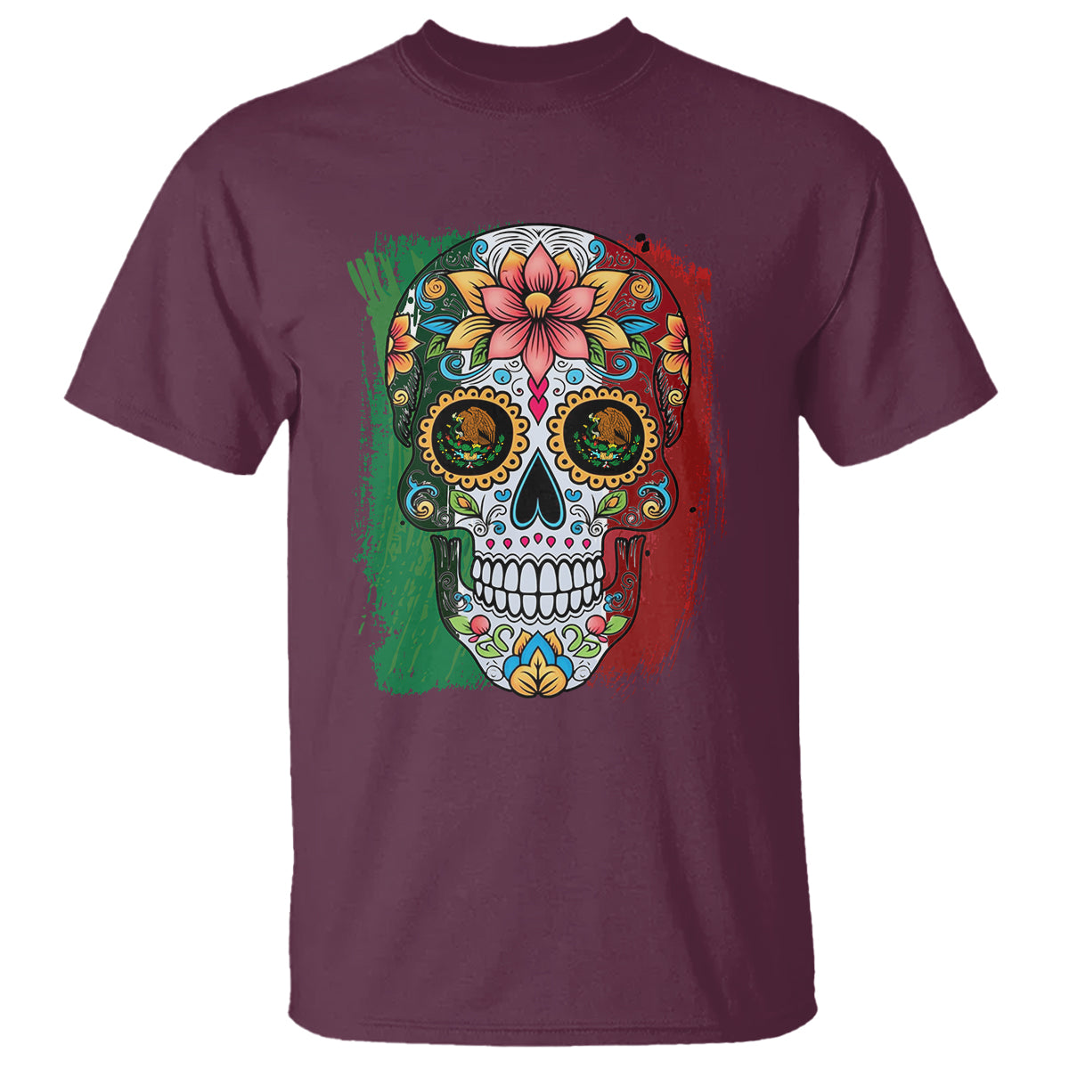Sugar Skull Mexican Flag T Shirt Viva Mexico Hispanic Heritage Month - Wonder Print Shop