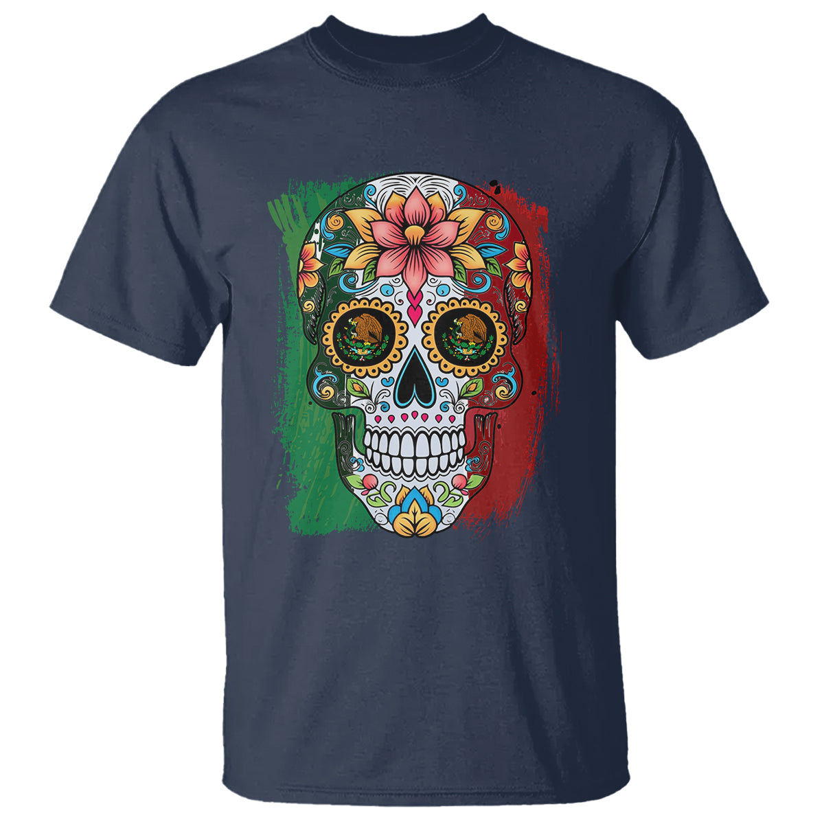 Sugar Skull Mexican Flag T Shirt Viva Mexico Hispanic Heritage Month - Wonder Print Shop