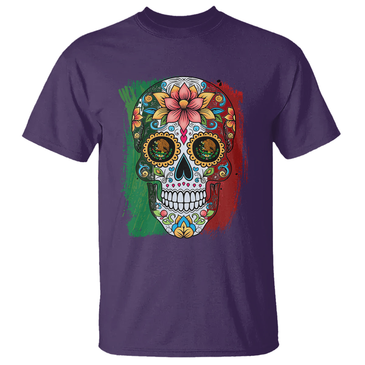 Sugar Skull Mexican Flag T Shirt Viva Mexico Hispanic Heritage Month - Wonder Print Shop