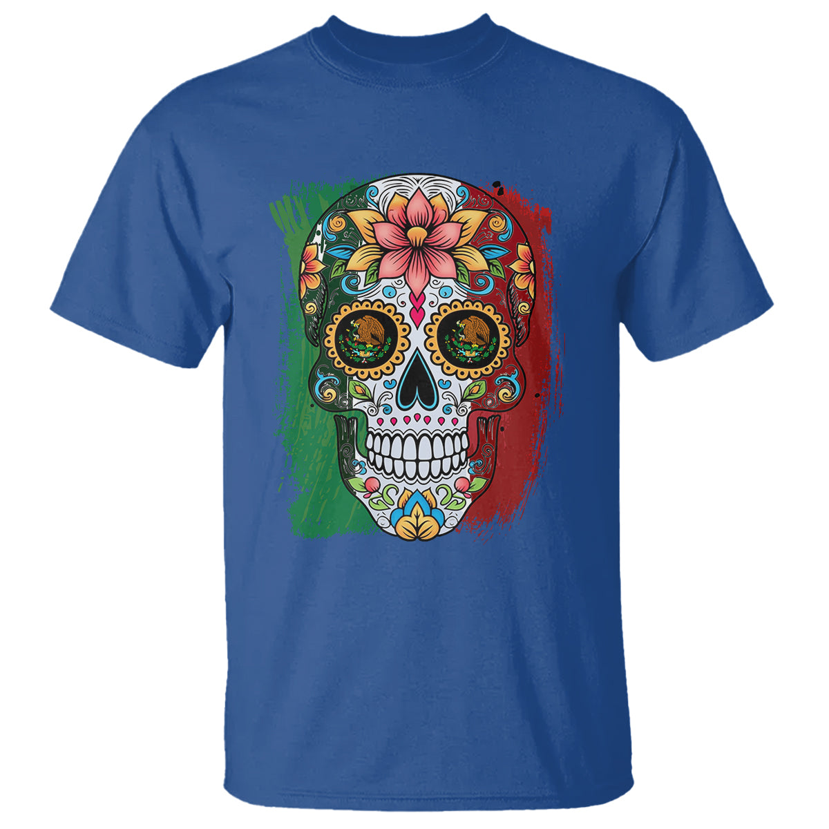 Sugar Skull Mexican Flag T Shirt Viva Mexico Hispanic Heritage Month - Wonder Print Shop