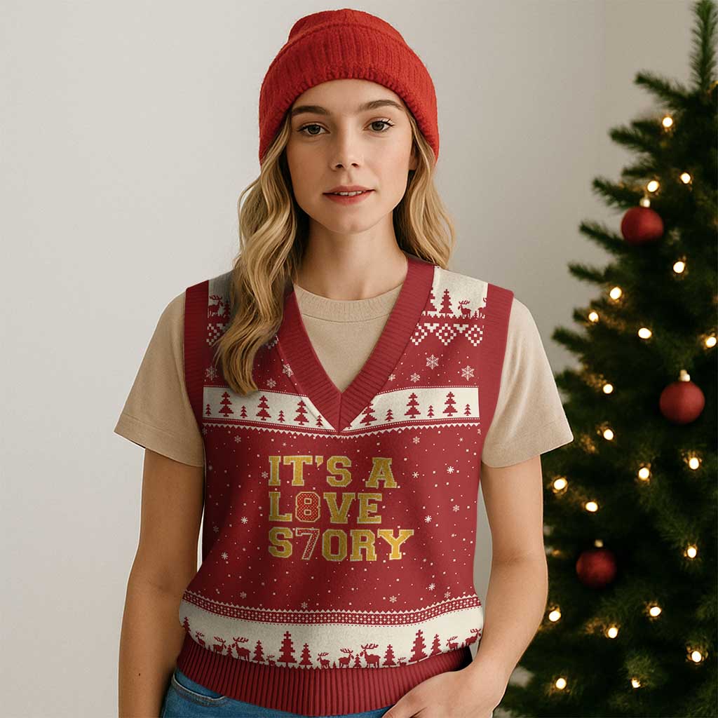 It’s a Love Story 87 V-Neck Knit Sweater Vest Inspired Football Romance - Wonder Print Shop
