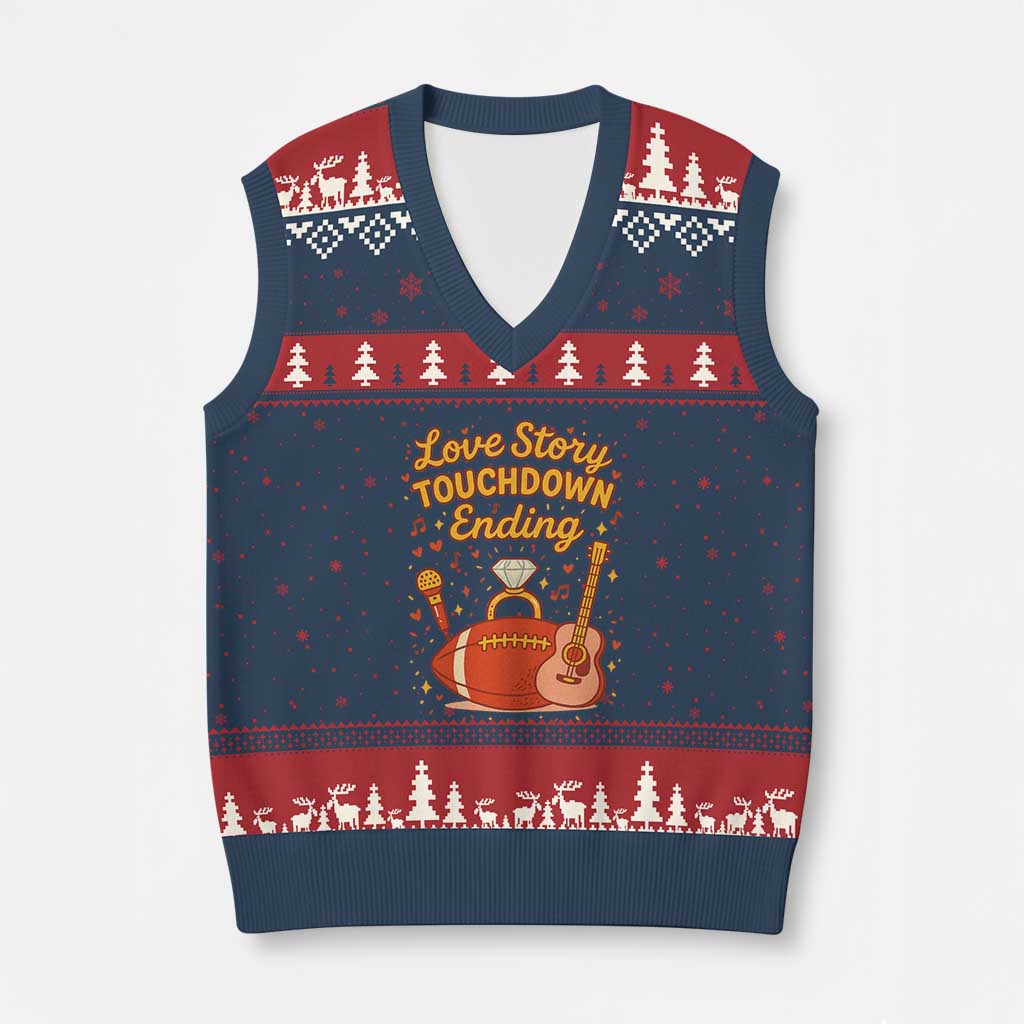 Love Story Touchdown Ending V-Neck Knit Sweater Vest Football And Music Engagement - Wonder Print Shop