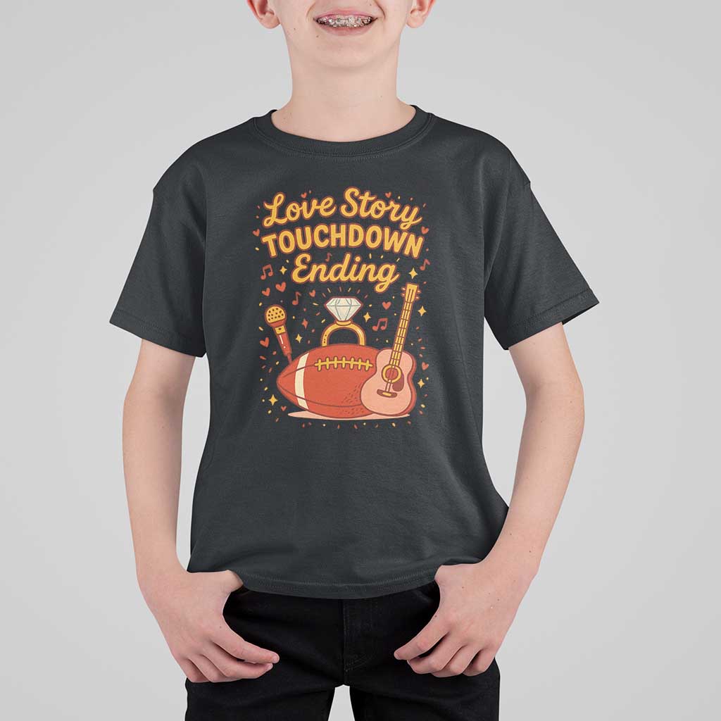 Love Story Touchdown Ending T Shirt For Kid Football And Music Engagement - Wonder Print Shop