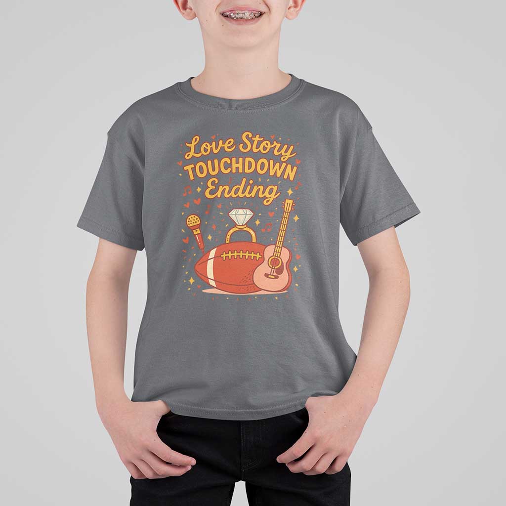 Love Story Touchdown Ending T Shirt For Kid Football And Music Engagement - Wonder Print Shop