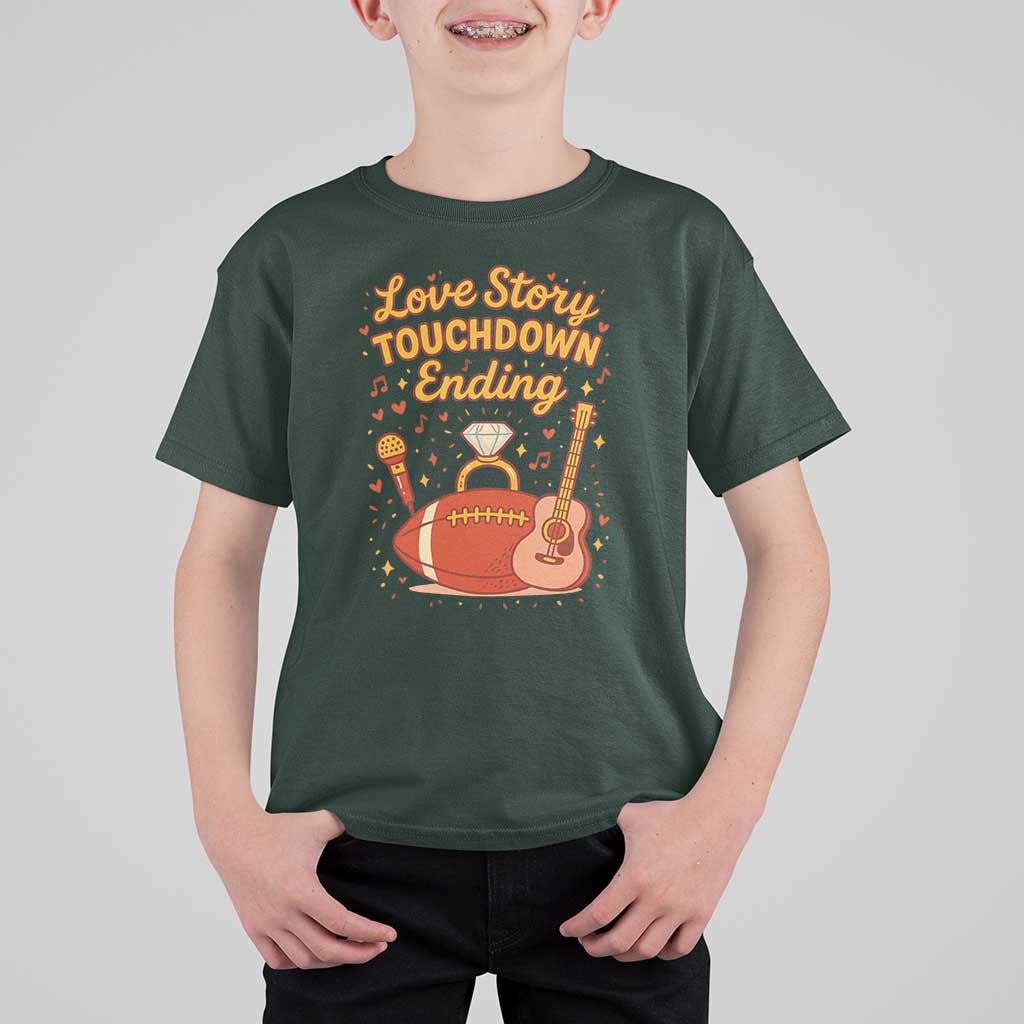 Love Story Touchdown Ending T Shirt For Kid Football And Music Engagement - Wonder Print Shop