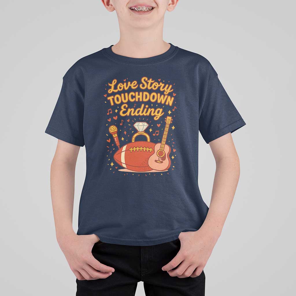 Love Story Touchdown Ending T Shirt For Kid Football And Music Engagement - Wonder Print Shop