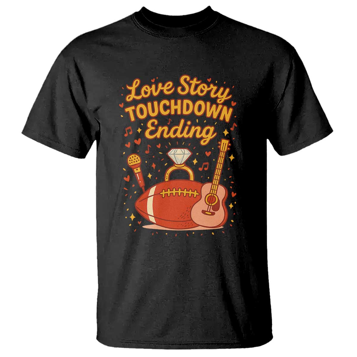 Love Story Touchdown Ending T Shirt Football And Music Engagement - Wonder Print Shop