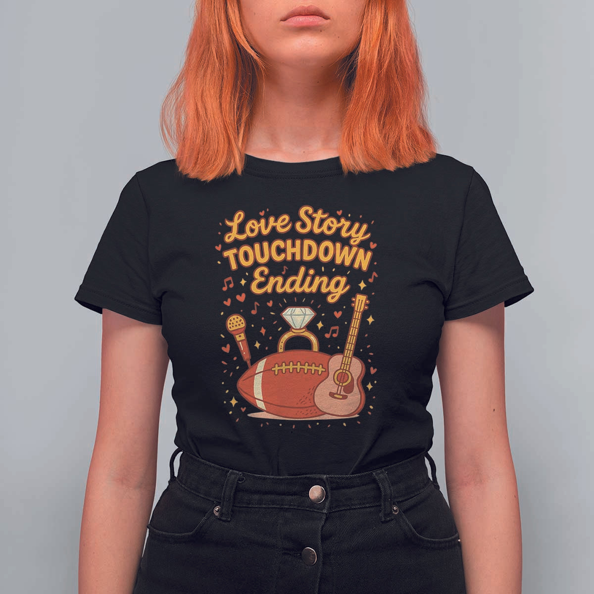 Love Story Touchdown Ending T Shirt For Women Football And Music Engagement - Wonder Print Shop