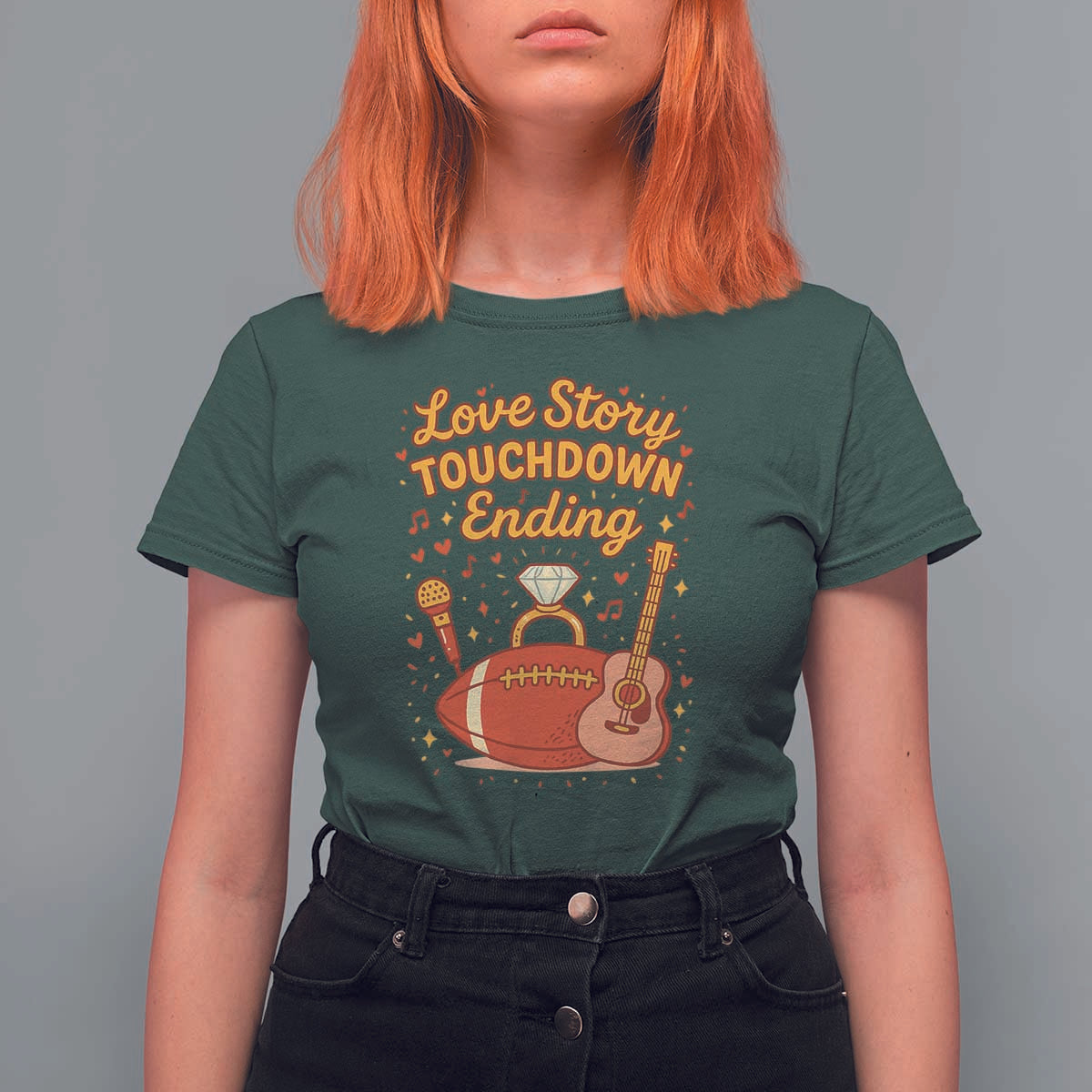 Love Story Touchdown Ending T Shirt For Women Football And Music Engagement - Wonder Print Shop