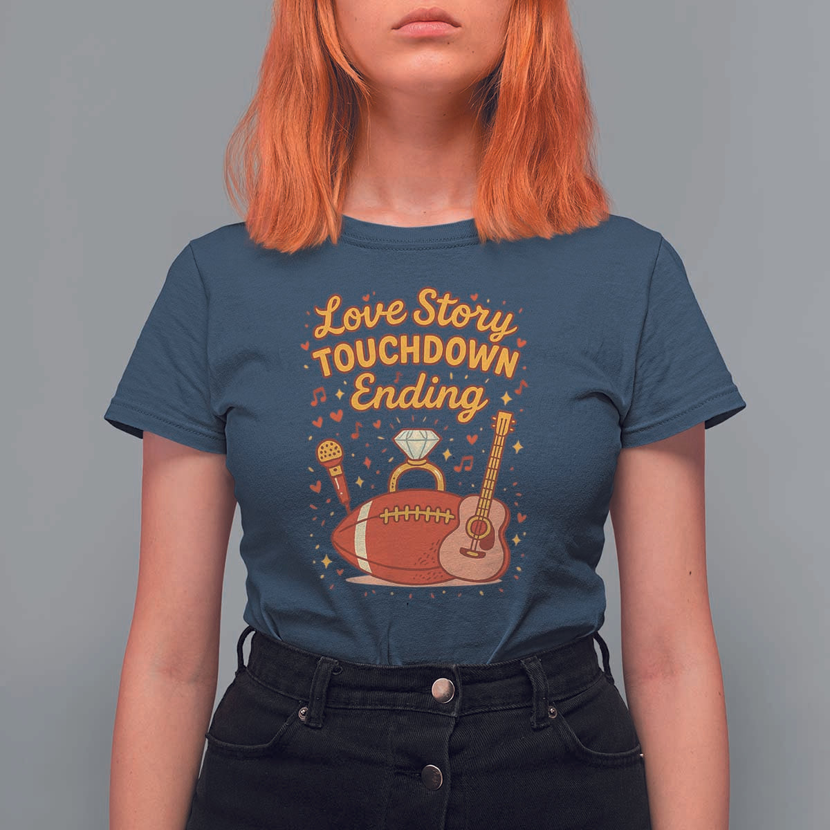 Love Story Touchdown Ending T Shirt For Women Football And Music Engagement - Wonder Print Shop