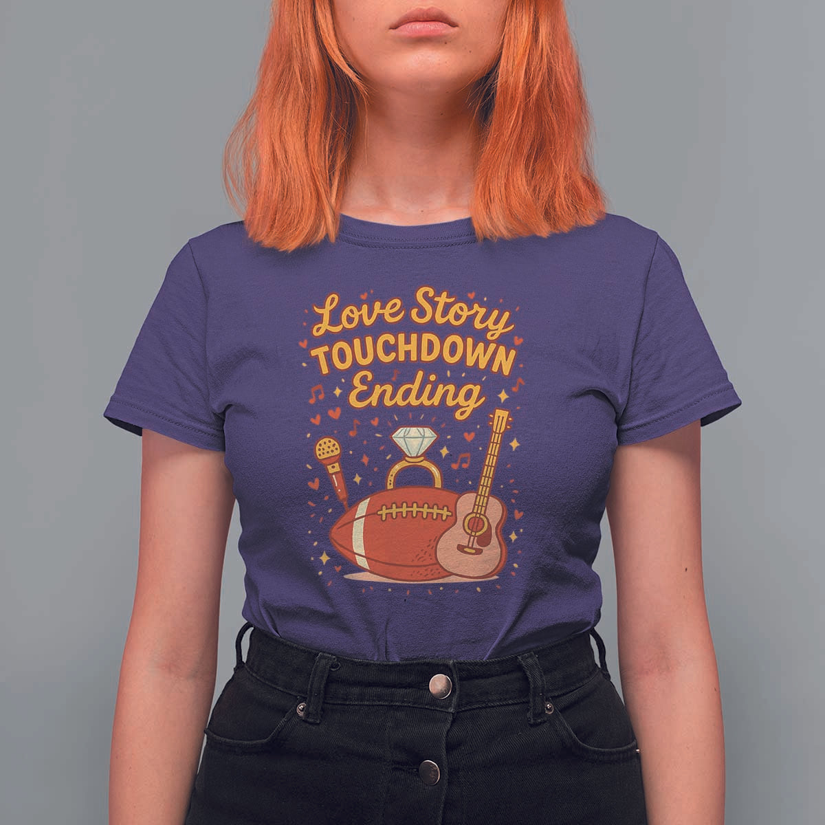 Love Story Touchdown Ending T Shirt For Women Football And Music Engagement - Wonder Print Shop