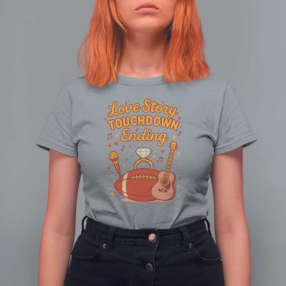 Love Story Touchdown Ending T Shirt For Women Football And Music Engagement - Wonder Print Shop
