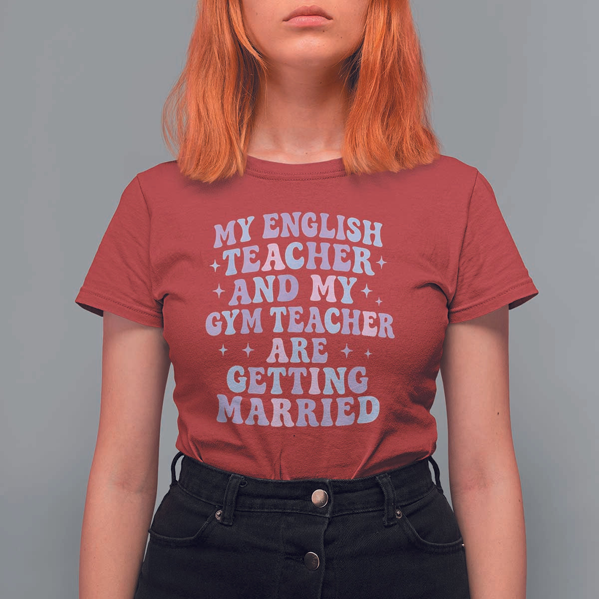 My English Teacher and Gym Teacher Are Getting Married T Shirt For Women Funny Retro Groovy Love Story - Wonder Print Shop