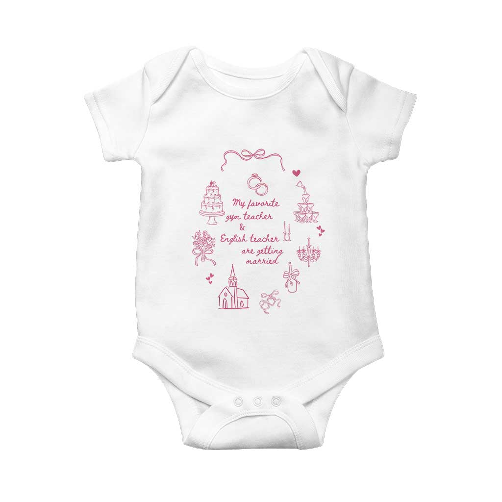 My Favorite Gym Teacher and English Teacher Are Getting Married Baby Onesie Retro Coquette Bow Wedding Love Story - Wonder Print Shop