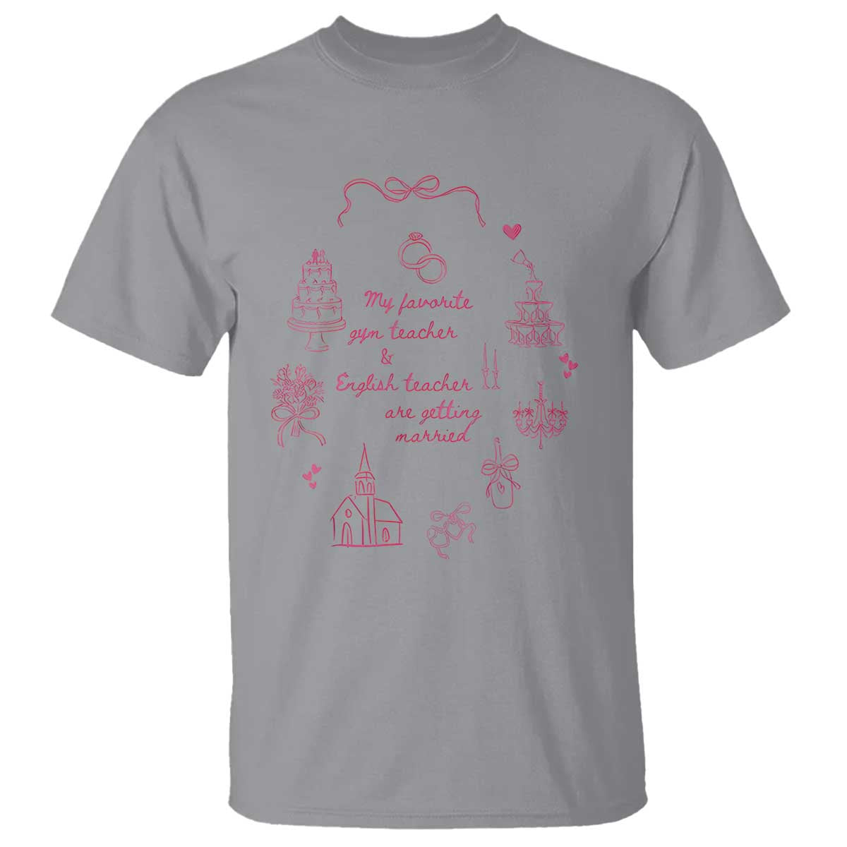 My Favorite Gym Teacher and English Teacher Are Getting Married T Shirt Retro Coquette Bow Wedding Love Story - Wonder Print Shop