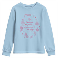 My Favorite Gym Teacher and English Teacher Are Getting Married Youth Sweatshirt Retro Coquette Bow Wedding Love Story - Wonder Print Shop