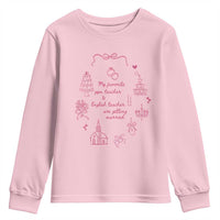 My Favorite Gym Teacher and English Teacher Are Getting Married Youth Sweatshirt Retro Coquette Bow Wedding Love Story - Wonder Print Shop
