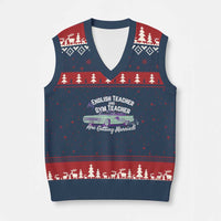 My English Teacher and Gym Teacher Are Getting Married V-Neck Knit Sweater Vest Vintage Car Wedding Getaway - Wonder Print Shop
