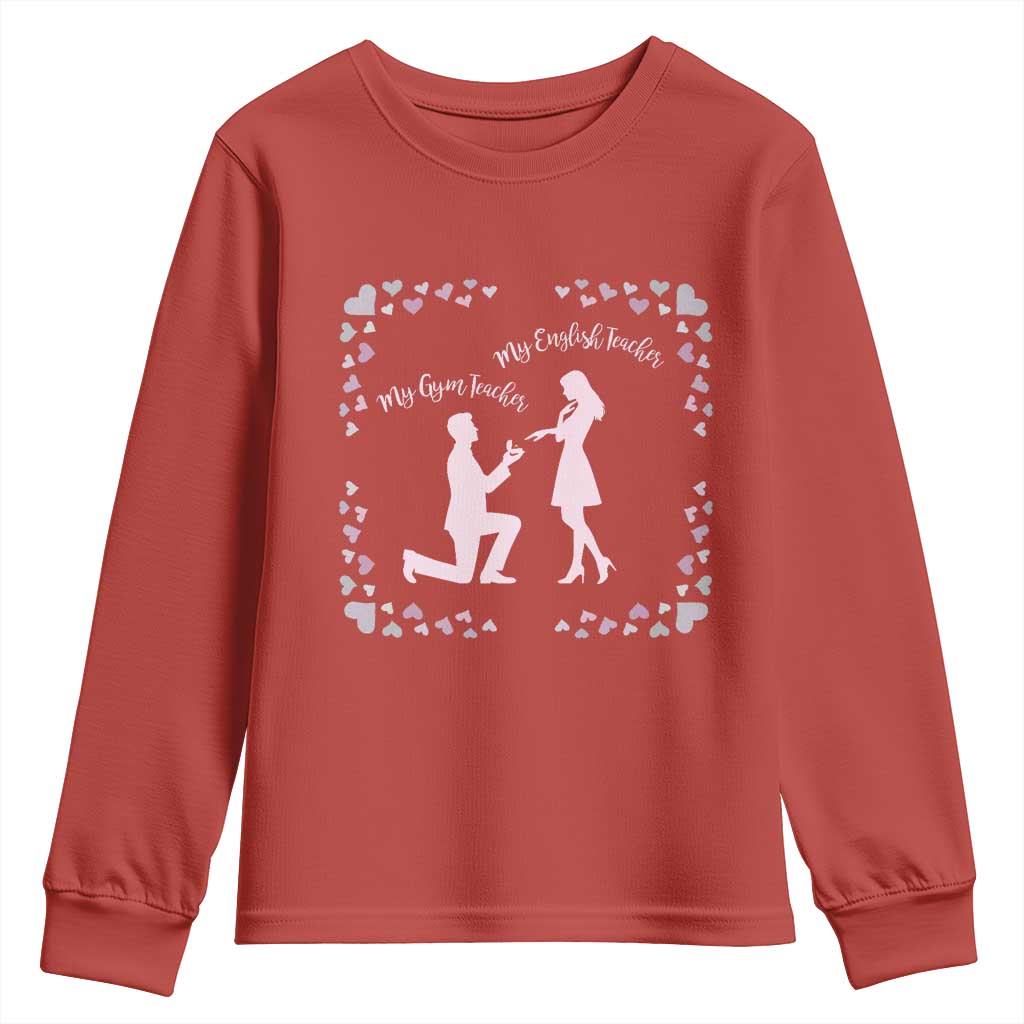 My English Teacher and Gym Teacher Are Getting Married Youth Sweatshirt She Said Yes Love Story Romance - Wonder Print Shop